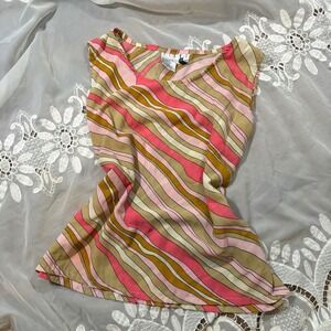 Vintage Y2K Whimsical Piano Pink Tan Wavy Stripe Scoop Neck Top Large